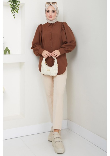 Balon Kol Gömlek Kahverengi HM2639 fırsatları