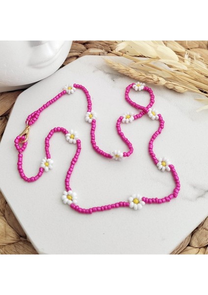 Beyaz Papatyalı Pembe Kolye modelleri