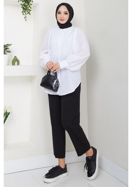 Balon Kol Gömlek Beyaz HM2639 modelleri