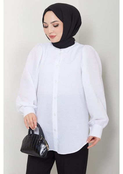 Balon Kol Gömlek Beyaz HM2639 fırsatları