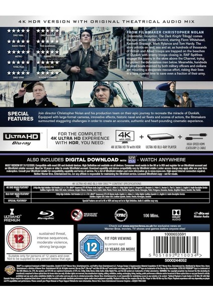 Dunkirk [4k Ultra-Hd] [2017] [blu-Ray] [tr] Uk Baskı