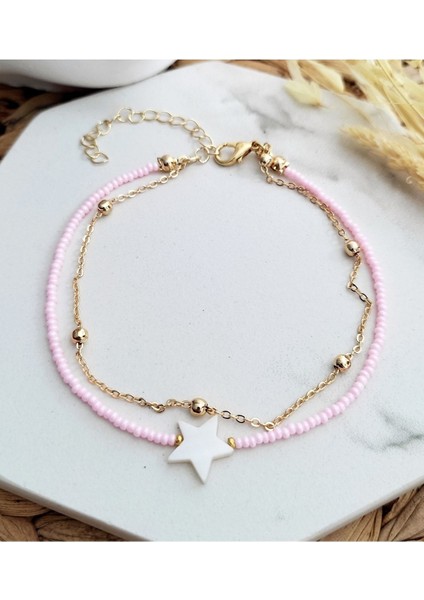 Pembe Yıldızlı Top Zincirli Halhal