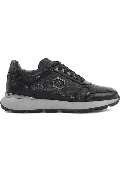 Erkek Siyah Bağcıklı Kalın Tabanlı Deri Sneaker