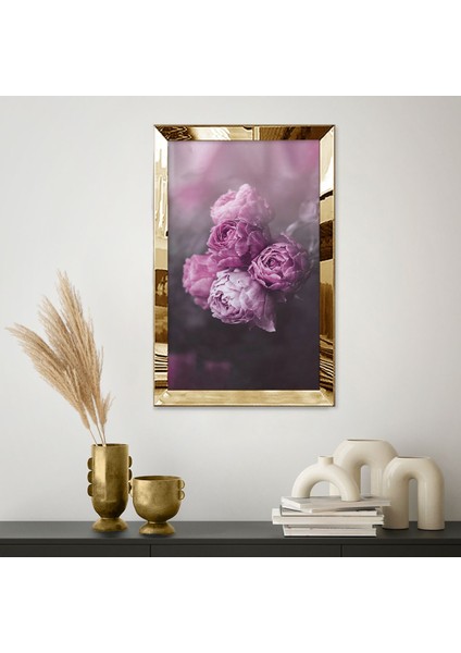 Gold Aynalı Pleksi Çerçeveli Doğada Pembe Şakayık Çiçekleri Çizim Tablo fiyatları