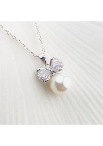 İncili Kolye Fiyonk Kolye Zirkon Taşlı Çelik Silver 40+5cm modelleri