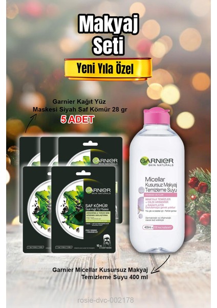 Siyah Saf Kömür Kağıt Maske x 5 ve Micellar Makyaj Temizleme Suyu