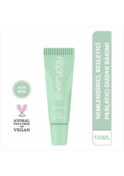 Aloe Vera 3 Etkili Dudak Bakım Lip Balmı Nemlendirici, Besleyici, Parlak Görünüm 10 ml