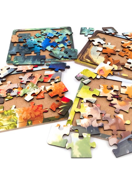 Çocuklar Için Eğitici ve Öğretici Ahşap 16 Parçalı 4 Adet Hayvanlar Puzzle Yapboz Montessori Oyuncak Seti