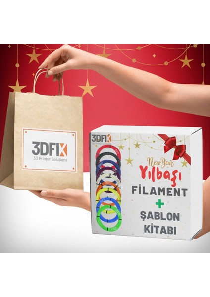 3D Kalem Filament Yılbaşı Hediye Seti - Süsleri Kendin Yap - Çam Ağacı Süsü - Yılbaşı Hediyesi Çocuk