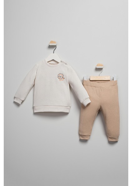 Unisex Bebek Aslan Nakışlı Pamuklu Ikili Alt Üst Takım