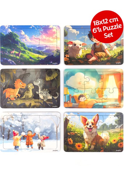 Çocuklar Için Eğitici ve Öğretici Ahşap 6 Adet 6 Parçalı Puzzle Yapboz Seti - 3