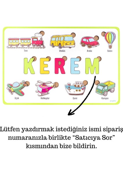 Ahşap Isme Özel Çocuk Doğum Günü Hediye Dekoratif Tablo Süs Eğitici Puzzle Yapboz - Taşıtlar