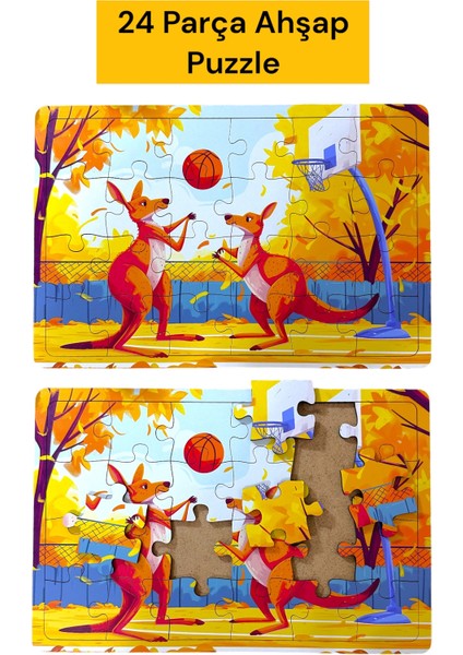 Çocuklar Için Eğitici ve Öğretici Ahşap 24 Parçalı 4 Adet Hayvanlar Puzzle Yapboz Montessori Oyuncak Seti