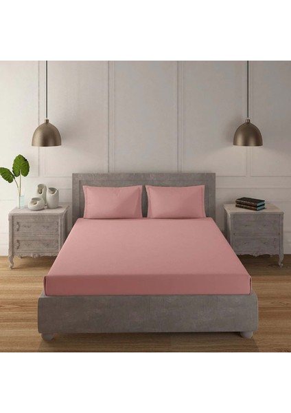 Lü x Lastikli Penye Çarşaf 160 x 200 cm Pudra Renk