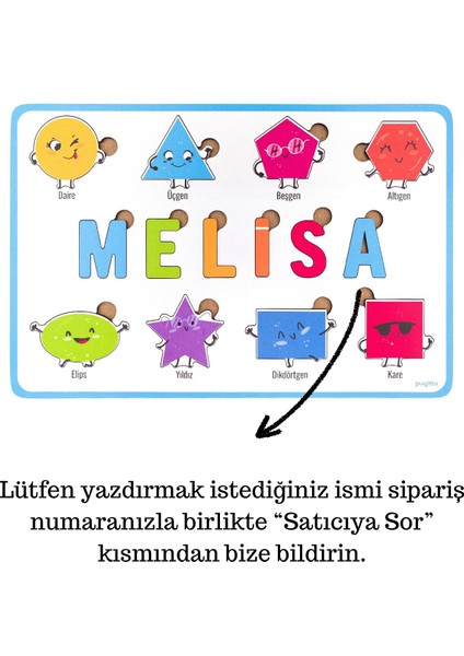 Ahşap Isme Özel Çocuk Doğum Günü Hediye Dekoratif Tablo Süs Eğitici Puzzle Yapboz - Geometrik Şekiller