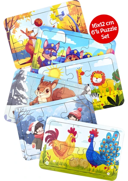 Eğitici Ahşap Puzzle Yapboz Bultak 6 Parçalı 6’lı Set