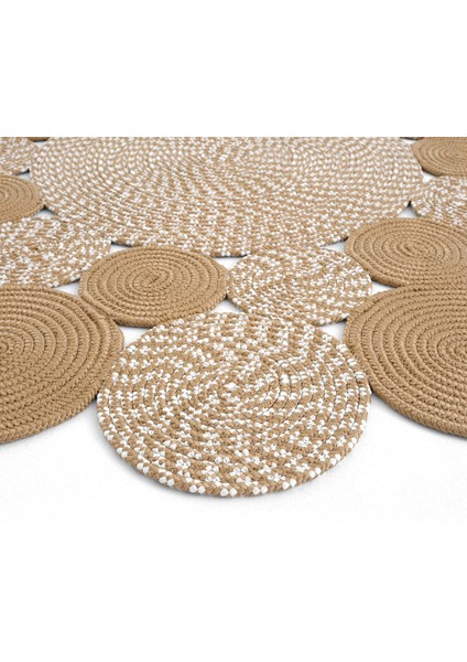Luke 432 Natural Yuvarlak Halı Bohem Örgü Hasır Kilim Dekoratif Mutfak Balkon Banyo Halısı indirimleri