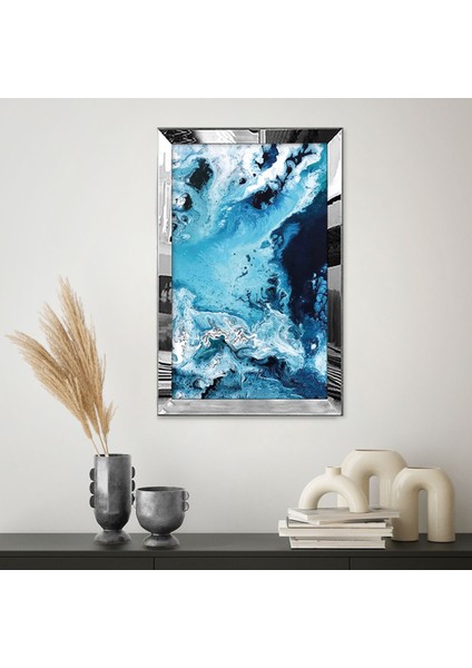 Gold Aynalı Pleksi Çerçeveli Dalgalı Okyanus Mavi Beyaz Desen Manzara Tablo fiyatları