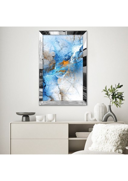 Gümüş Aynalı Pleksi Çerçeveli Rüya Mavisi Soyut Manzara Gökyüzü Bulutlar Tablo