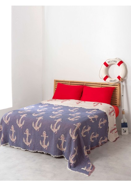 Mylasahome Müslin 4 Katlı Çapa Desenli (Jakarlı) Yatak Örtüsü Çift Kişilik 220 x 240 cm