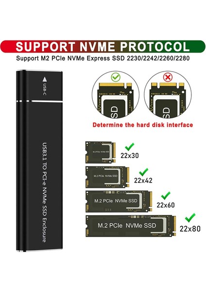 MT94 M.2 Sata Nvme ve Ngff To Otg Çevirici SSD USB 3.1 10 Gbps Type-C Gen1 B-Key M+B Key Disk Kutusu