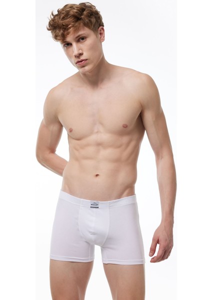 Erkek Beyaz 2 Li Pamuk Elastan Boxer 074 2M074