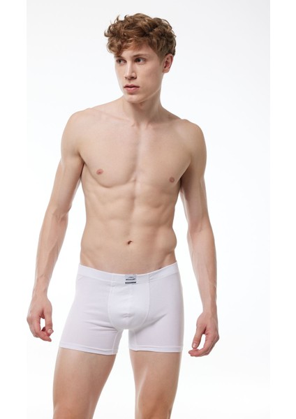 Erkek Beyaz 2 Li Pamuk Elastan Boxer 074 2M074