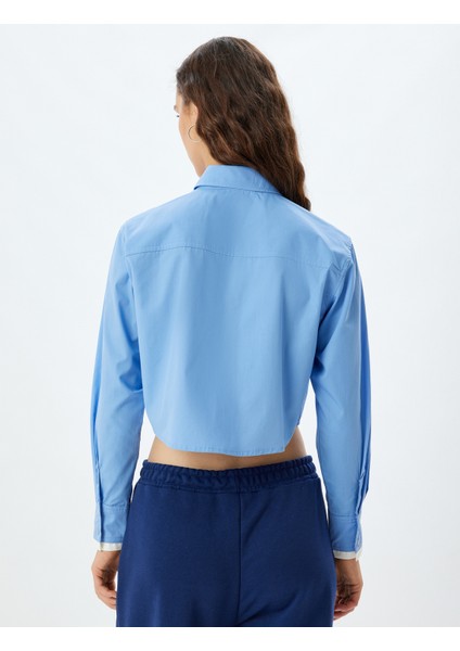 Crop Poplin Gömlek Klasik Yaka Düğmeli Renk Bloklu Cep Detaylı fırsatları