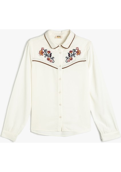 Uzun Kollu Işleme Detaylı Viskon Gömlek