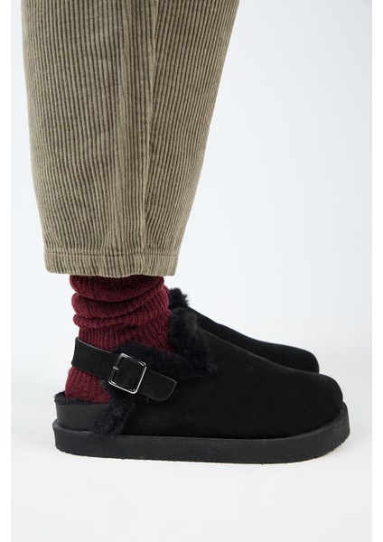 (Holly 2 Kürklü Platform) Kadın Hakiki Deri Kemerli Tokalı Sabo Siyah Sandalet fiyatları