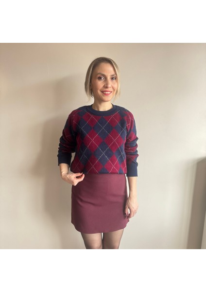 Lacivert Bordo Haley Baklava Desenli Kazak modelleri