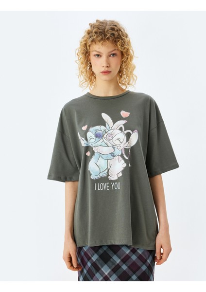 Disney Lisanslı Stitch Baskılı Kısa Kollu T-Shirt