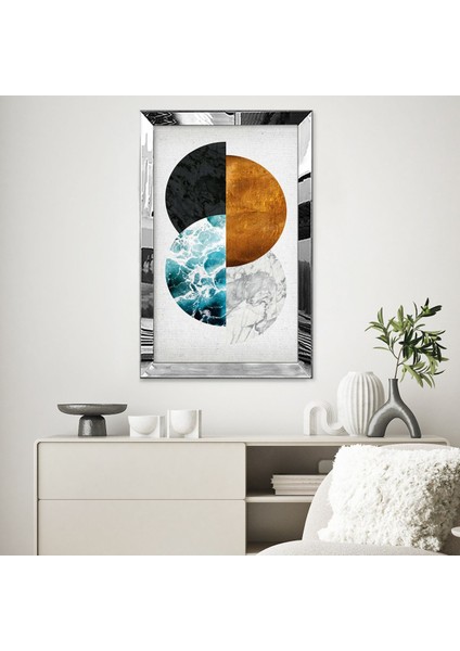 Gümüş Aynalı Pleksi Çerçeveli 4 Element Yarım Daire Tablo