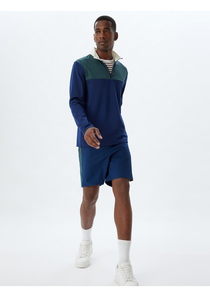 Spor Sweatshirt Dik Yaka Yarım Fermuarlı Arkası Baskılı Renk Kontrastlı Interlok Kumaş fiyatları