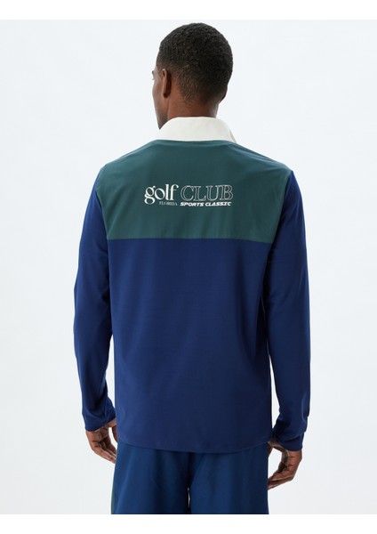 Spor Sweatshirt Dik Yaka Yarım Fermuarlı Arkası Baskılı Renk Kontrastlı Interlok Kumaş fırsatları