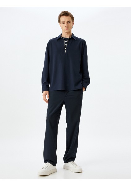 Yarım Fermuarlı Gömlek Kısa Kollu Viskon Karışımlı