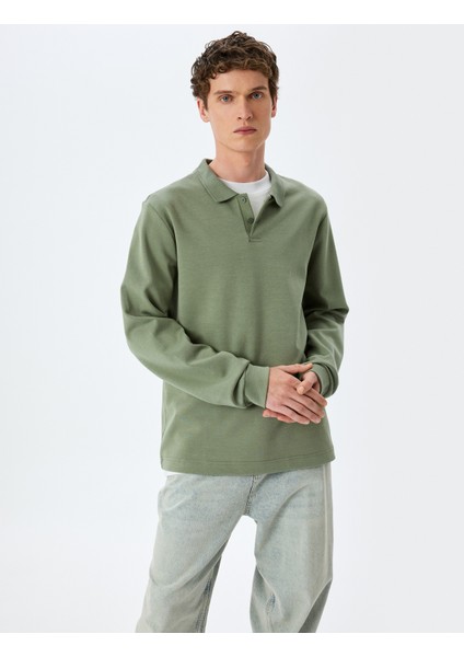Pamuklu Interlok Kumaş Polo Yaka Sweatshirt
