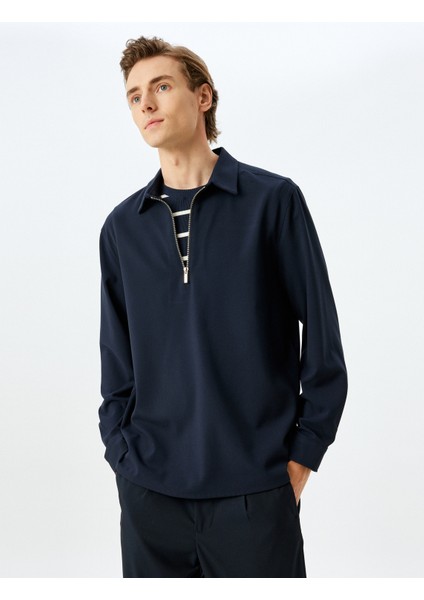 Yarım Fermuarlı Gömlek Kısa Kollu Viskon Karışımlı modelleri