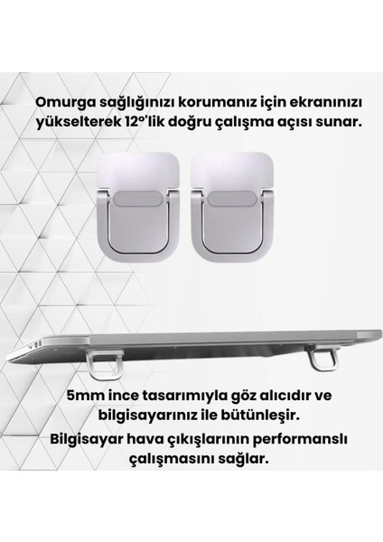 Polham Metal 2 Adet 5mm 3m Yapışkanlı Katlanabilir Ultra Mini Laptop Standı,portatif Taşınabilir