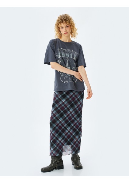 Slogan Baskılı Oversize Bisiklet Yaka Kısa Kollu T-Shirt