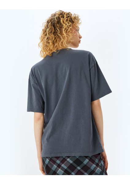 Slogan Baskılı Oversize Bisiklet Yaka Kısa Kollu T-Shirt