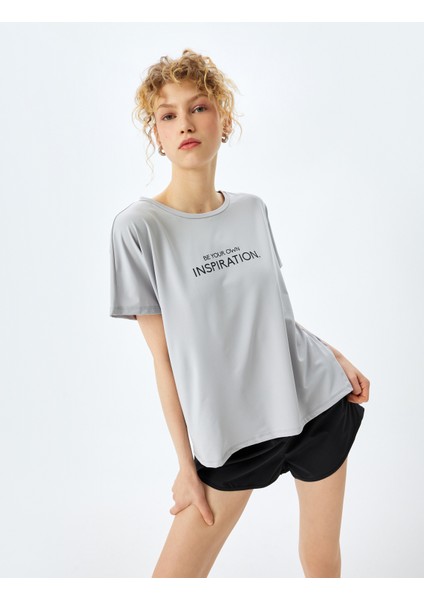 Bisiklet Yaka Baskılı Rahat Kesim Kısa Kollu Spor T-Shirt