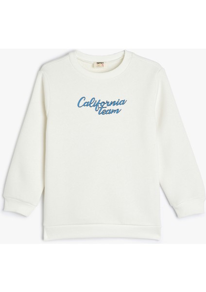 Uzun Kollu Bisiklet Yaka Baskılı Pamuklu Sweatshirt