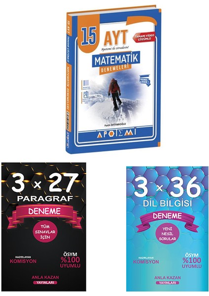 Ayt Matematik 15 Çözümlü Deneme+Anla Kazan Dilbilgisi+Paragraf Denemesi