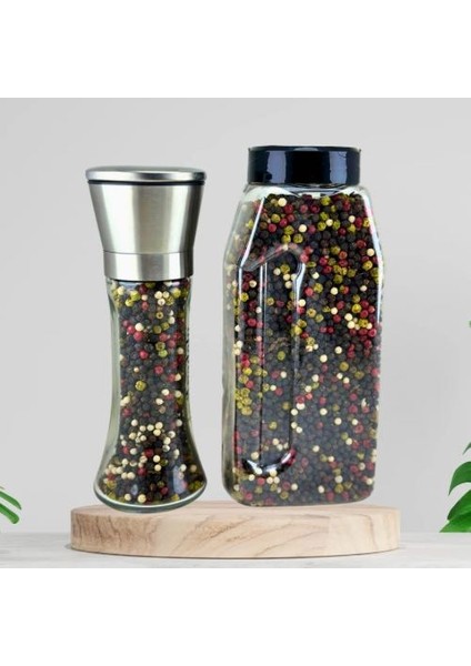 2'li Set-Karışık Renkli 4 Renkli Tane Karabiber Net 480GR Flip Top Kapak, Karabiber Değirmen