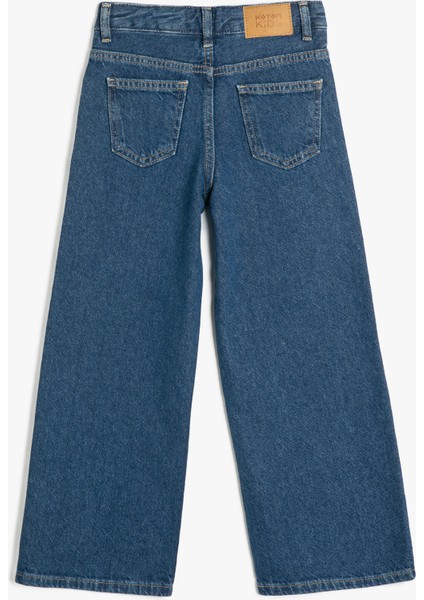 Taş Detaylı Geniş Paça Cepli Pamuklu Kot Pantolon - Wide Leg Jean