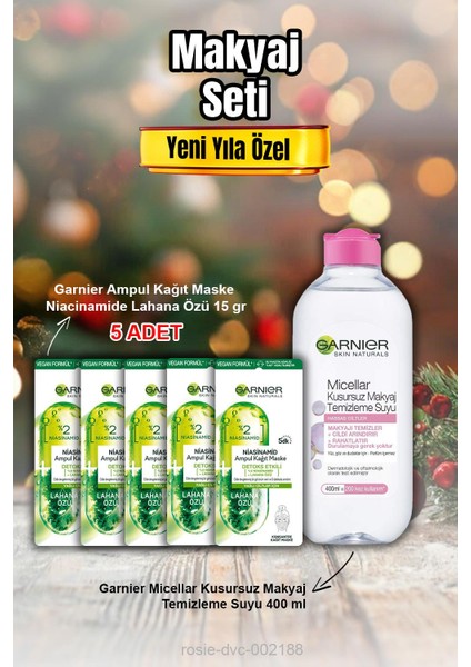 Ampul Kağıt Maske Niacinamide Lahana Özü x 5 ve Micellar Makyaj Temizleme Suyu