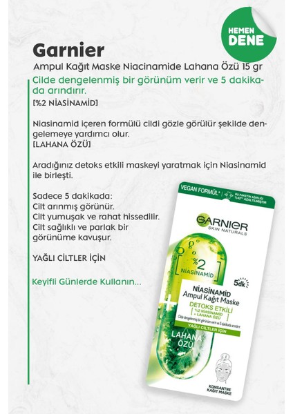 Ampul Kağıt Maske Niacinamide Lahana Özü x 5 ve Micellar Makyaj Temizleme Suyu fiyatları