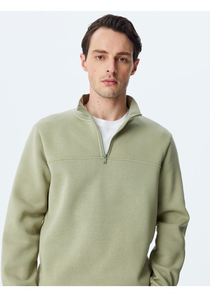 Uzun Kollu Pamuk Karışımlı Basic Yarım Fermuarlı Sweatshirt fiyatları