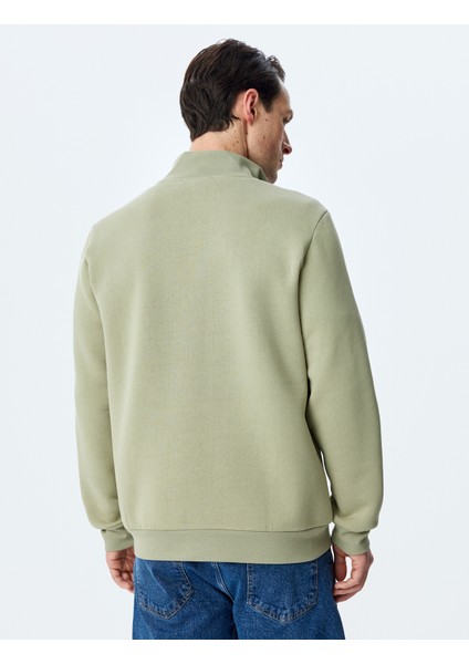 Uzun Kollu Pamuk Karışımlı Basic Yarım Fermuarlı Sweatshirt fırsatları